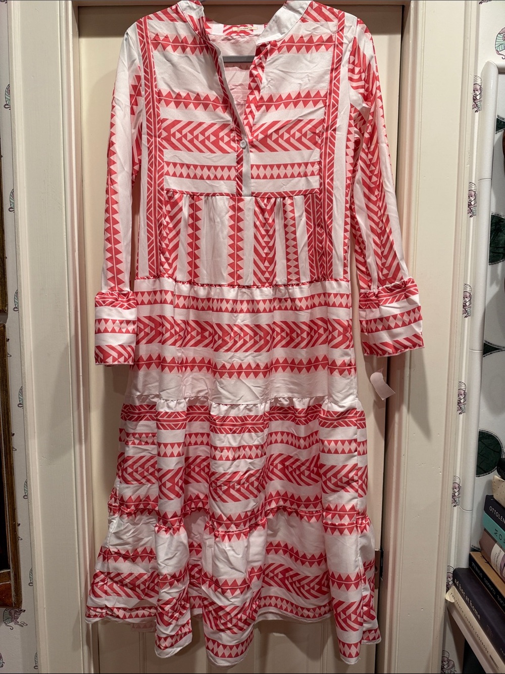 The Impeccable Pig White and Coral Printed Tiered Maxi Dress